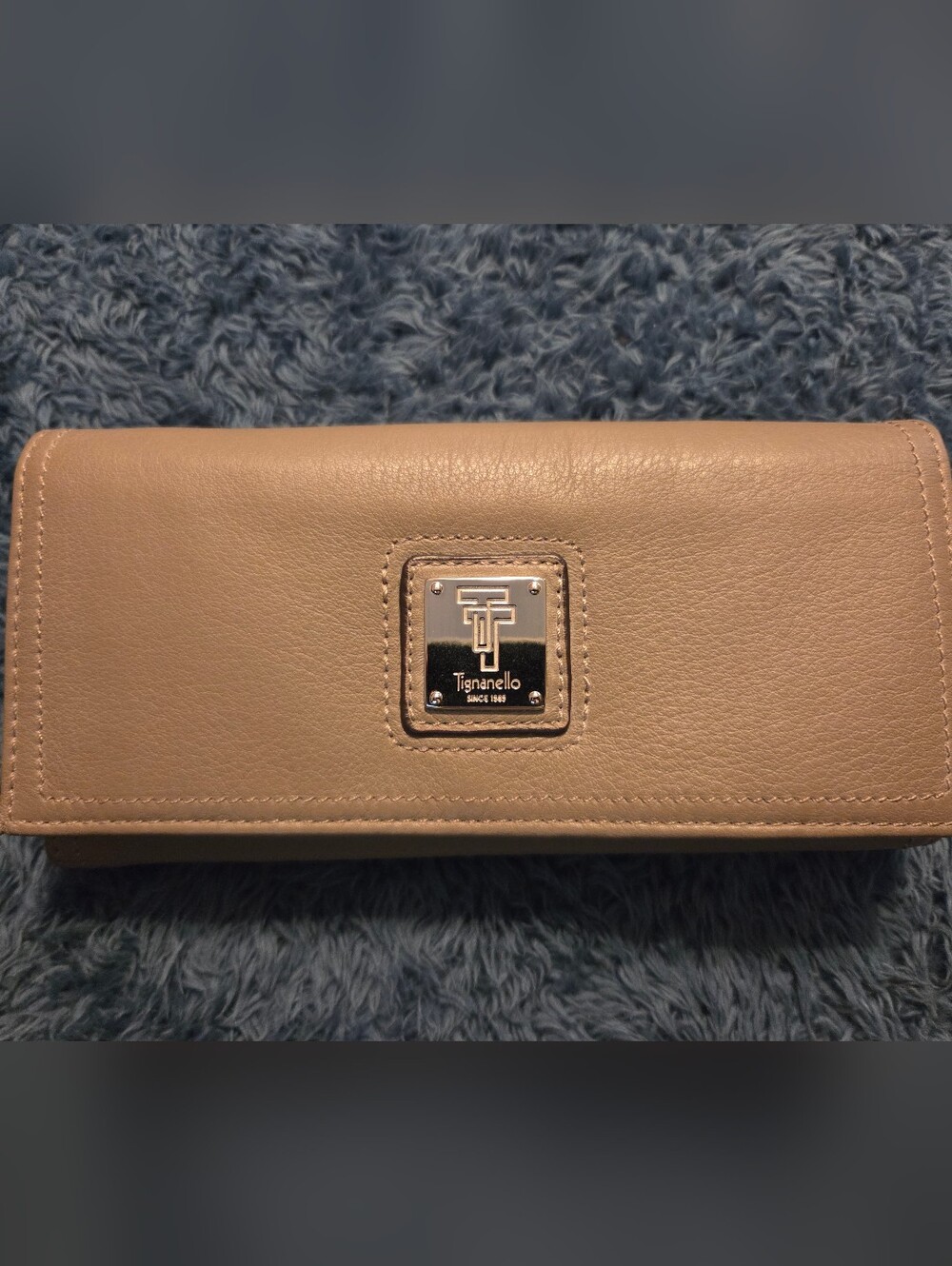Tignanello Touchables Stone Beige Leather Flap Snap Wallet Clutch